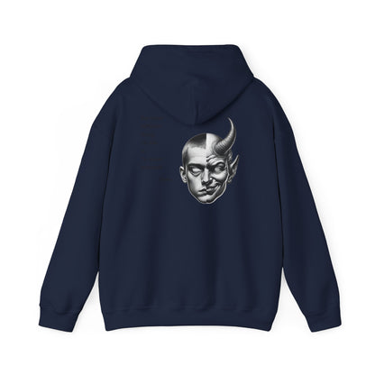 Hoodie – Dual-Face Devil & Quote Graphic Hoodie