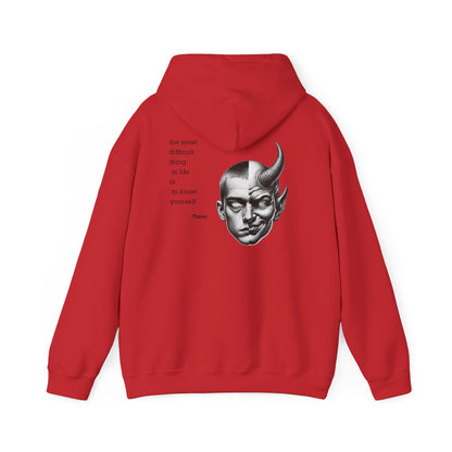 Hoodie – Dual-Face Devil & Quote Graphic Hoodie