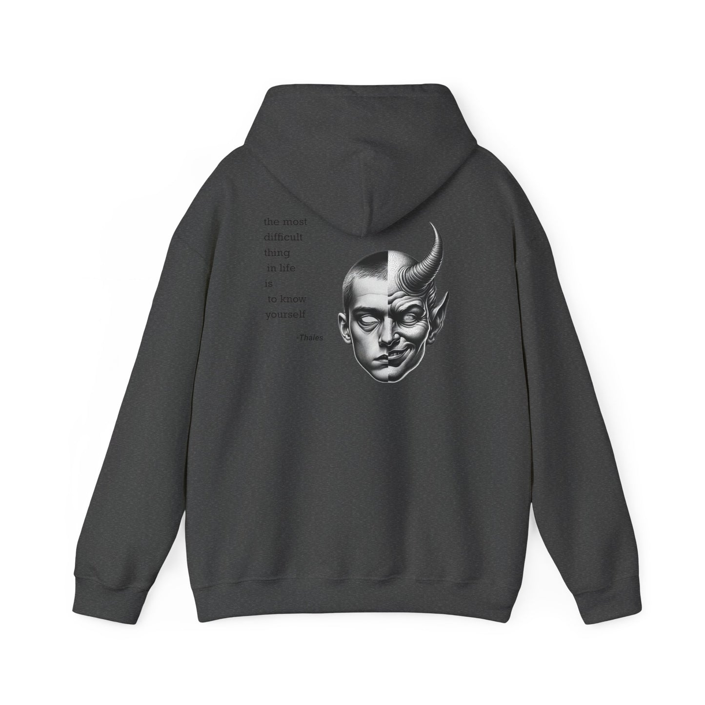 Hoodie – Dual-Face Devil & Quote Graphic Hoodie