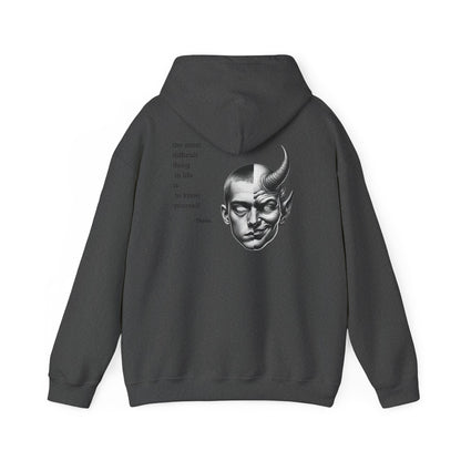 Hoodie – Dual-Face Devil & Quote Graphic Hoodie