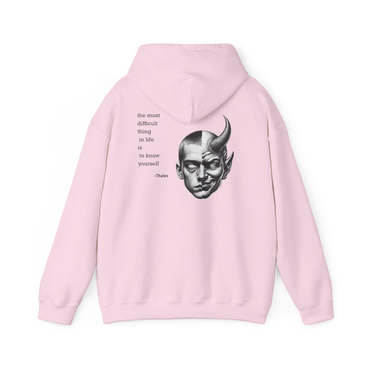 Hoodie – Dual-Face Devil & Quote Graphic Hoodie
