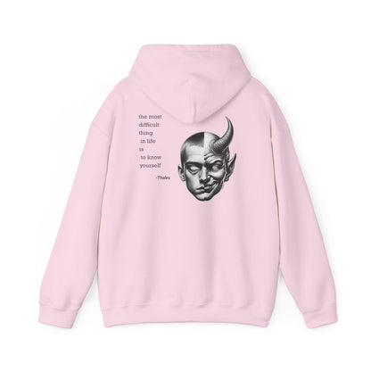 Hoodie – Dual-Face Devil & Quote Graphic Hoodie