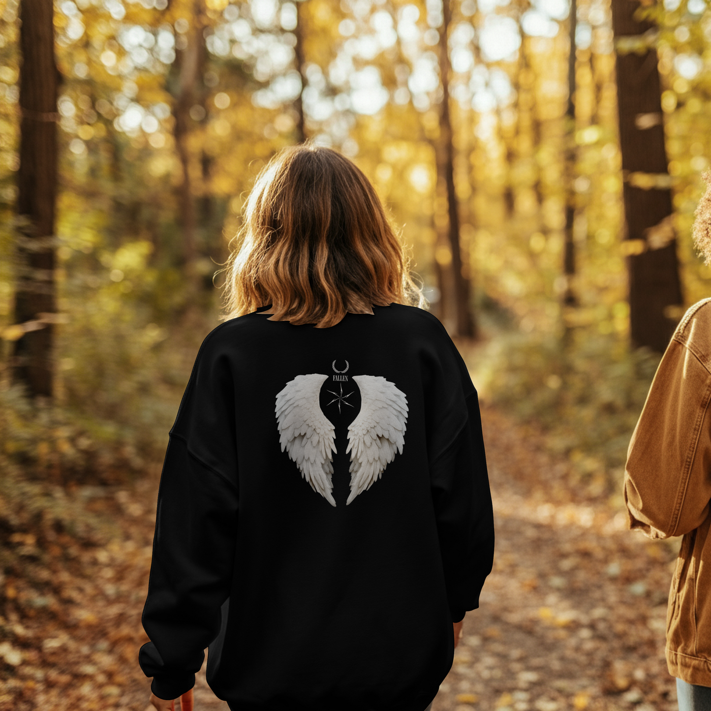 Angel Wings Crewneck Sweatshirt — White Feather Back Graphic