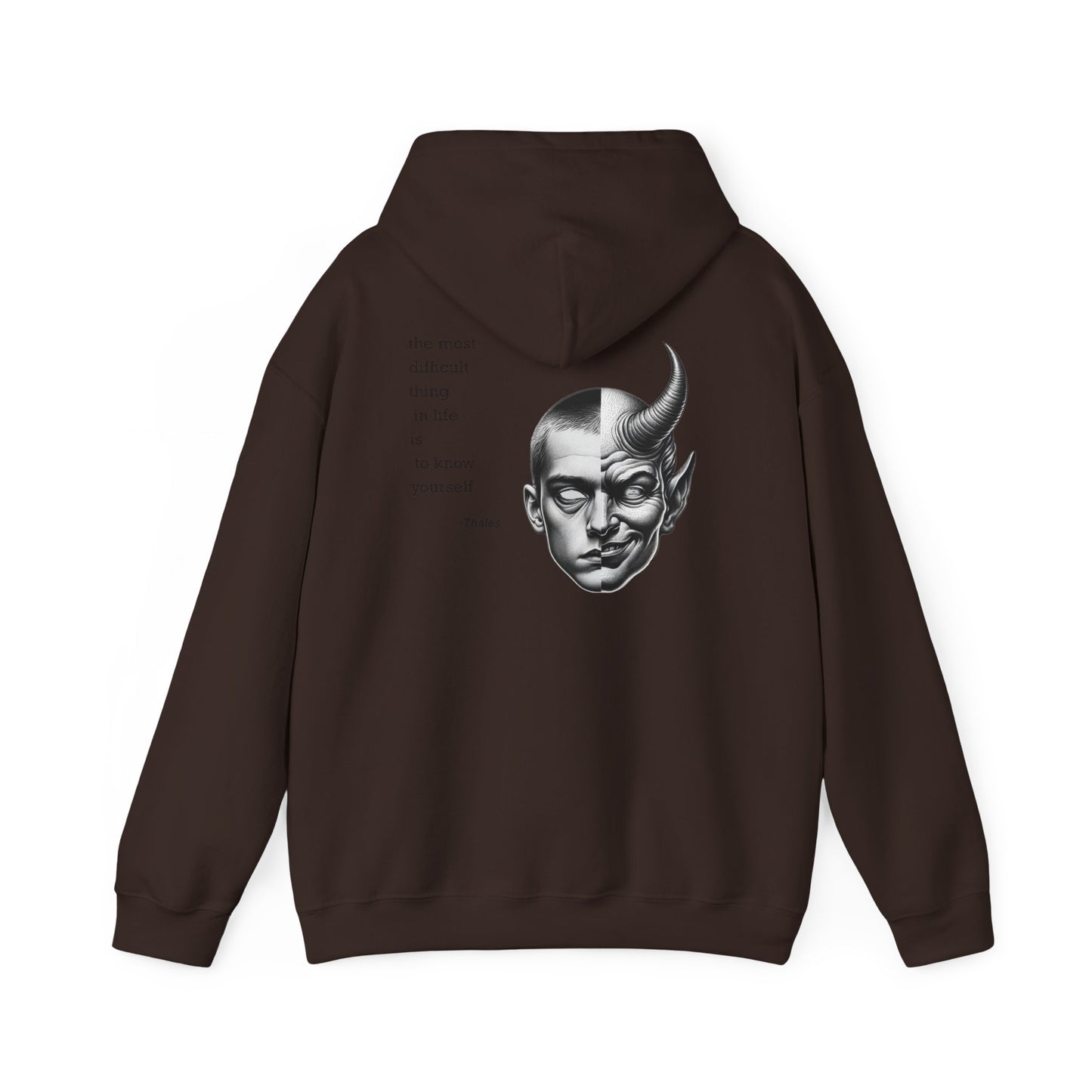 Hoodie – Dual-Face Devil & Quote Graphic Hoodie