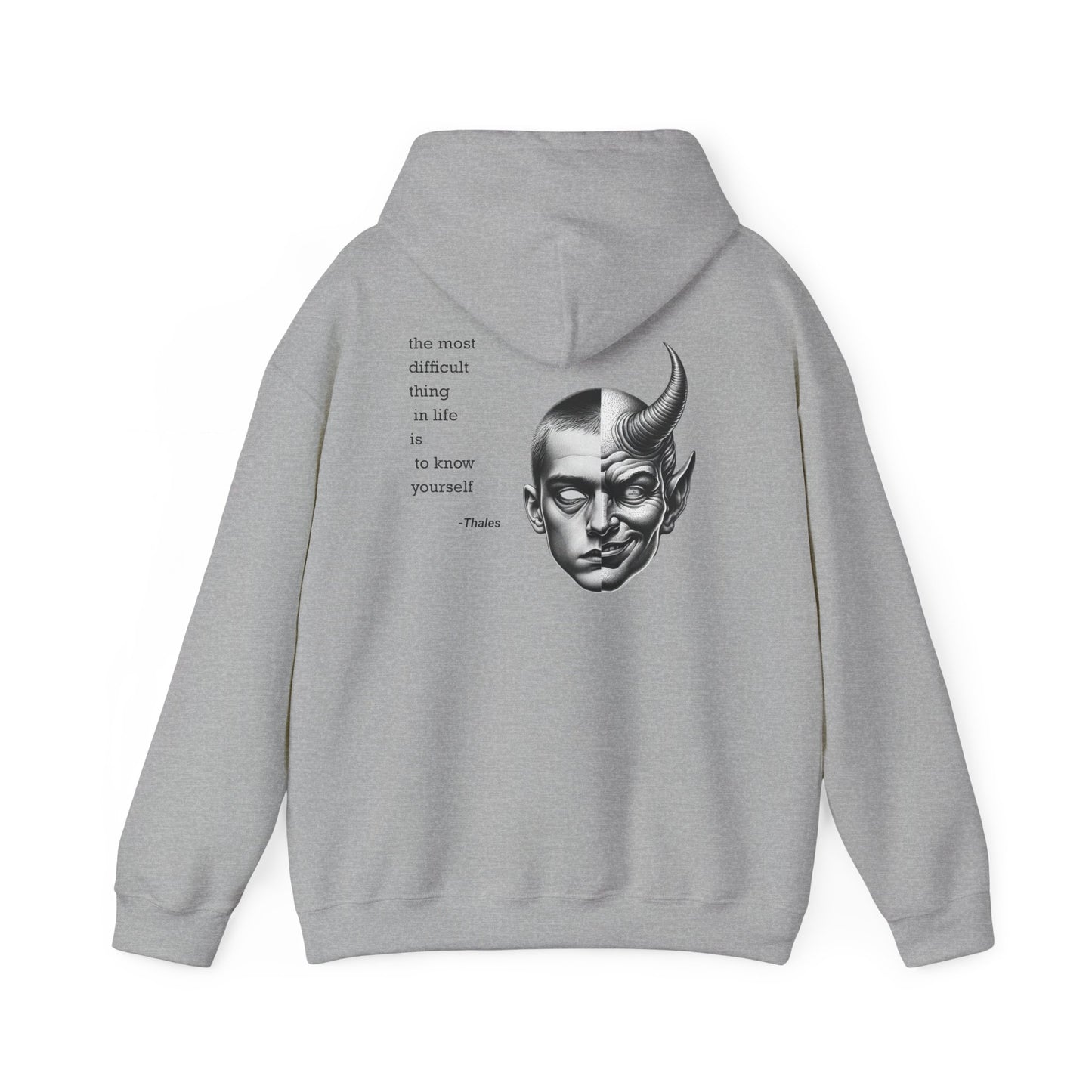Hoodie – Dual-Face Devil & Quote Graphic Hoodie