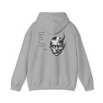 Hoodie – Dual-Face Devil & Quote Graphic Hoodie