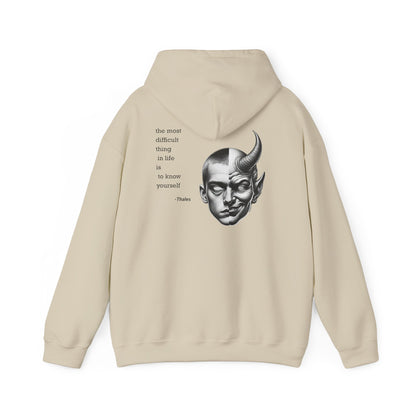 Hoodie – Dual-Face Devil & Quote Graphic Hoodie