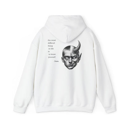 Hoodie – Dual-Face Devil & Quote Graphic Hoodie