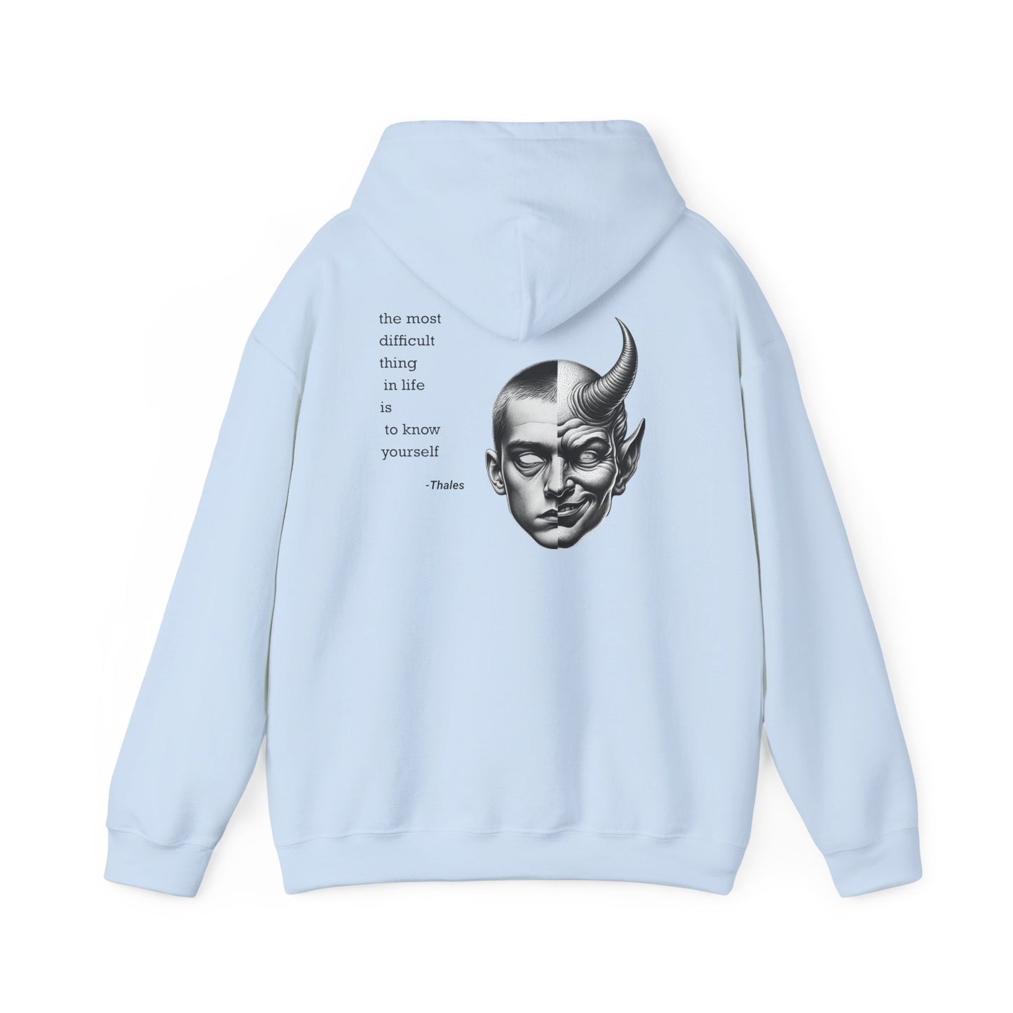 Hoodie – Dual-Face Devil & Quote Graphic Hoodie